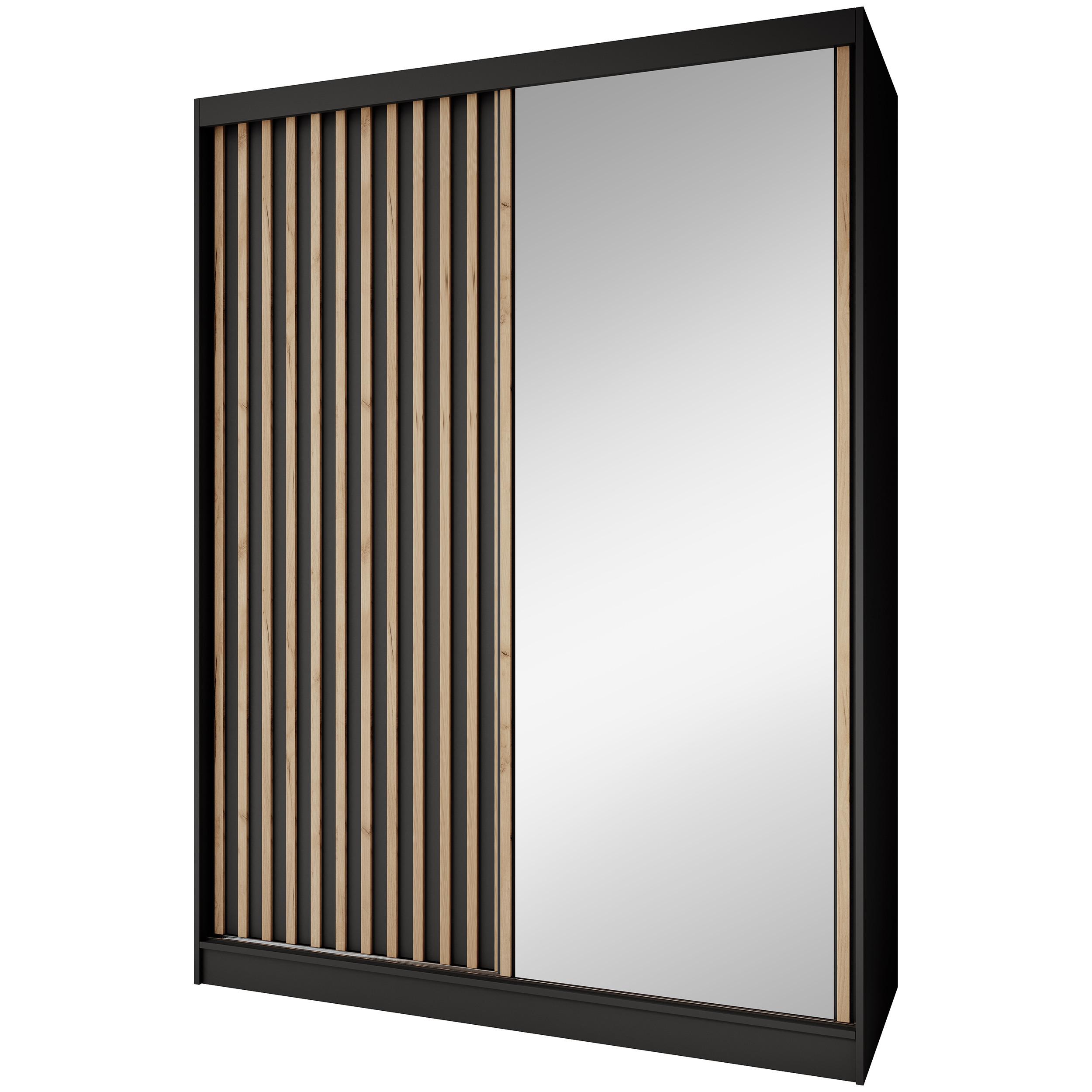 SCHWEBETÜRENSCHRANK Donatello mit 2 Türen und Schubkasteneinsatz, 160 cm, Schwarz+eiche Artisan - Schwarz/Eiche Artisan, Holzwerkstoff (160/205/60cm) - Beautysofa