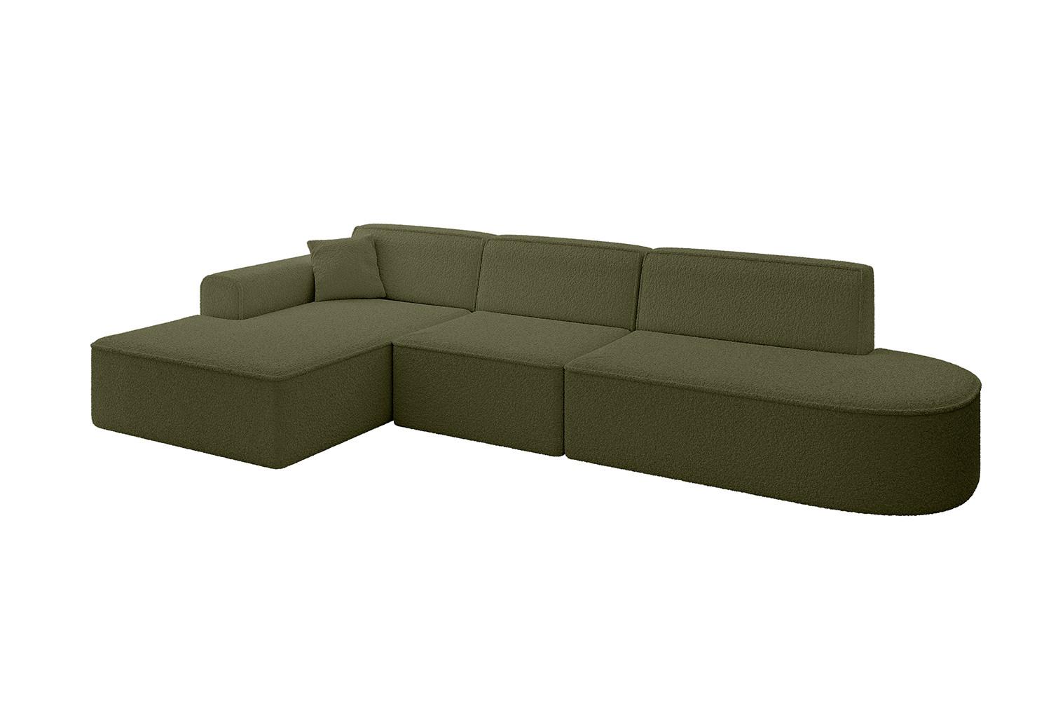 ECKSOFA Ottomane Links IREA-L2-v3 - 327x165x77 cm Grün - Platinfarben/Olivgrün, Holzwerkstoff/Textil (327/165cm) - ALTDECOR