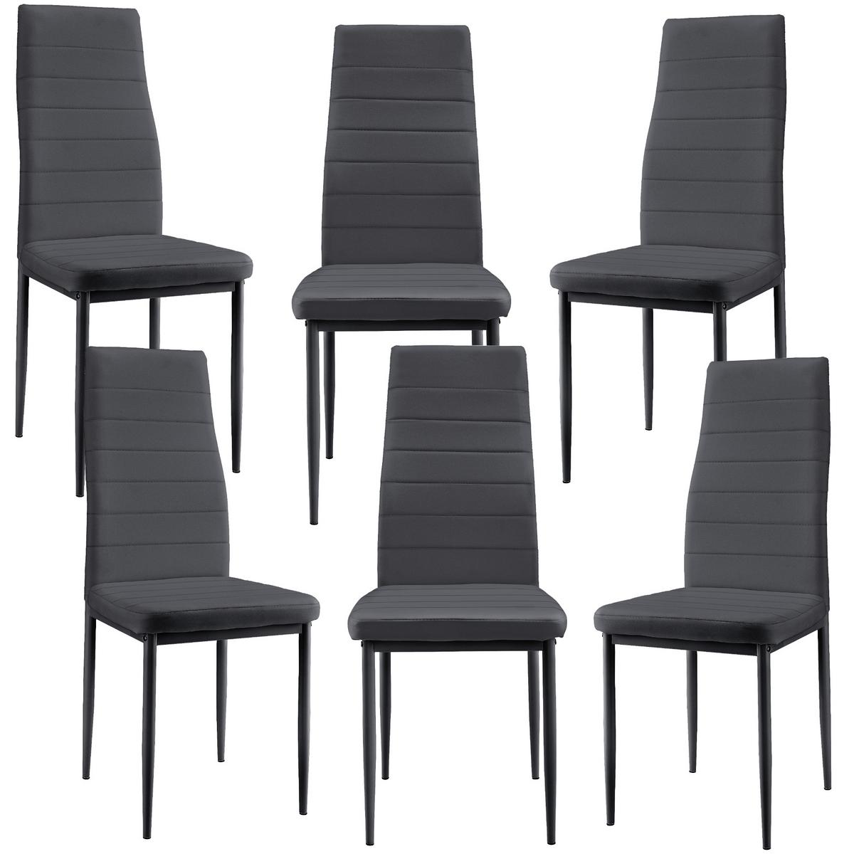 ESSZIMMERSTUHL Lidköping 6er Set - Grau, Leder (43/96/52cm) - [en.casa]