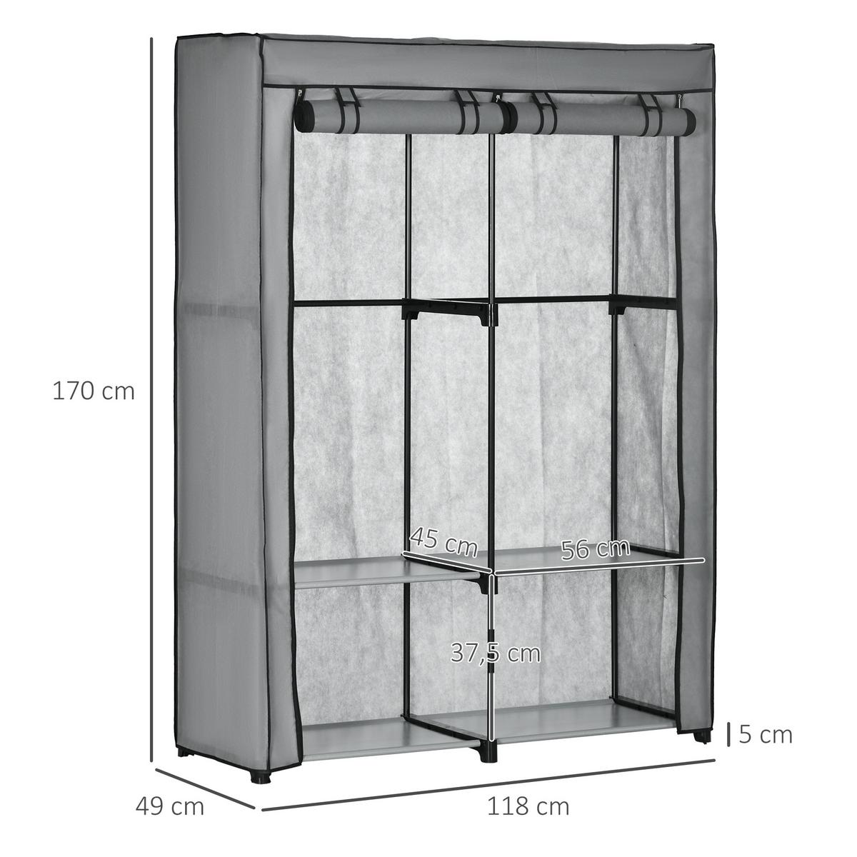 KLEIDERSCHRANK, Stoffschrank, Hellgrau - Hellgrau, Metall (49/170/118cm) - HOMCOM