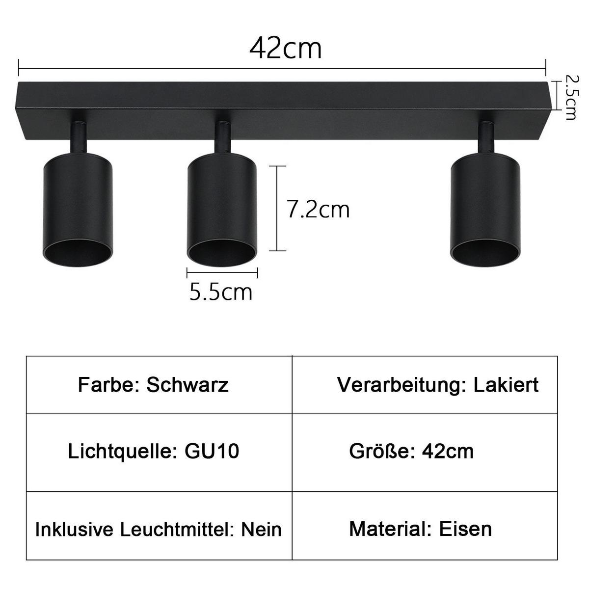 DECKENSTRAHLER Ansbach 3-flammig 42/5/14.4 cm - Schwarz, Metall (42/5/14.4cm) - Nettlife