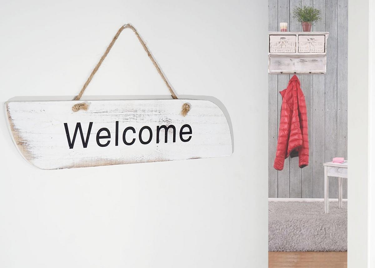 WANDSCHILD WILKOMMEN SHABBY-LOOK Reinweiß - Weiß, Holz (43/10/1cm) - MCW