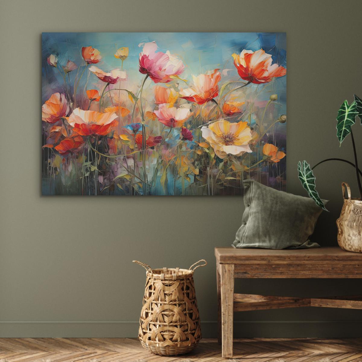 AKUSTIKBILD Blumen - Aquarell - Kunst - Botanisch - Natur Wandbild Wohnzimmer 100x70 cm - Orange, Kunststoff (100/70/0.9cm) - MuchoWow
