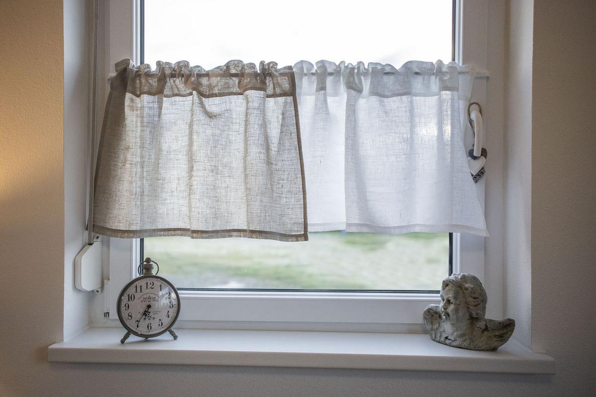 SCHEIBENGARDINE reines Leinen leinen-taupe 85/45 cm - Taupe, Naturmaterialien (45/85cm) - beties Heimtextil