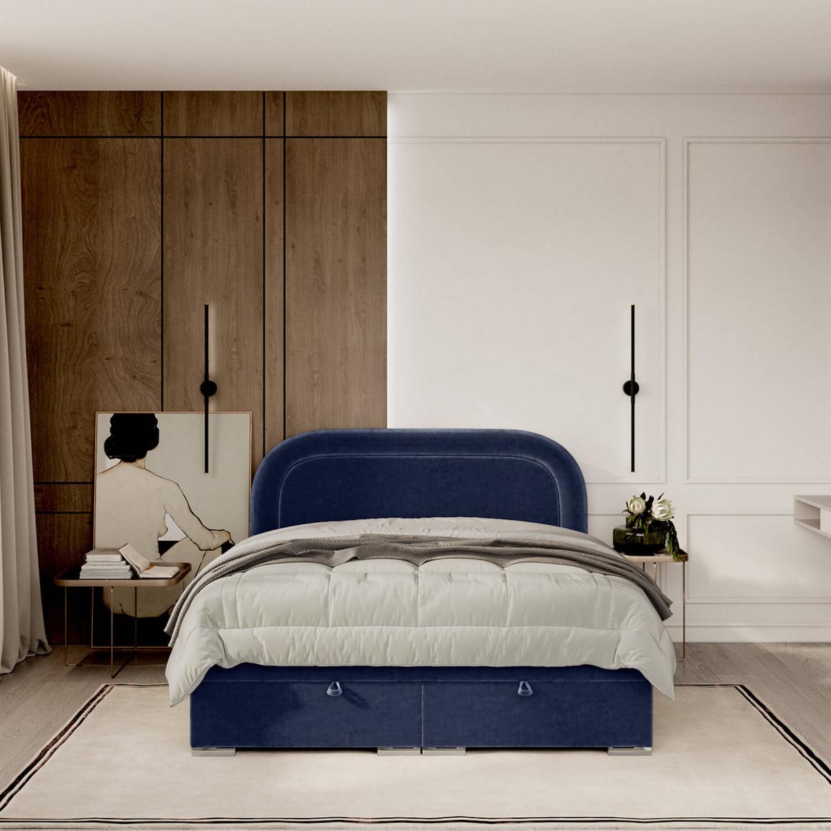 POLSTERBETT Harmony mit Stauraum 120/200 cm Marineblau im Lotta Stoff - Chromfarben/Dunkelblau, Holz/Holzwerkstoff (120/200cm) - AltaBeds