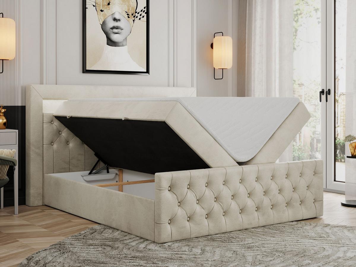 BOXBETT GOLD-9 LED 200/200 Beige Velvet - H4 - Beige, Holz/Textil (200/200cm) - MKS
