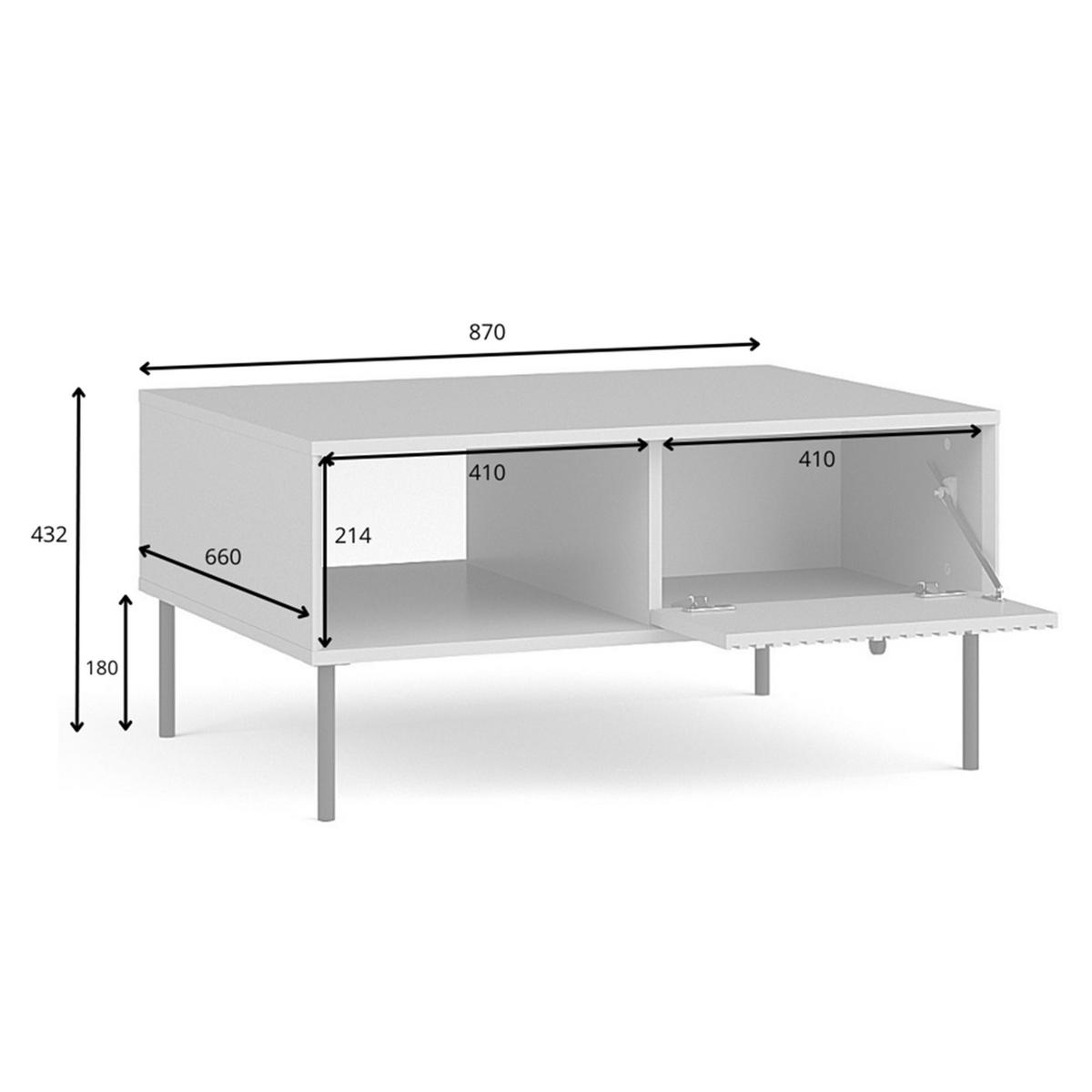 COUCHTISCH Irelis 1T Grau 87/43,2/66 cm – mit geriffelten Fronten und offener Ablage, mit schwarzen Beinen - Schwarz/Grau, Holzwerkstoff/Metall (66/87/43.2cm) - AX Living