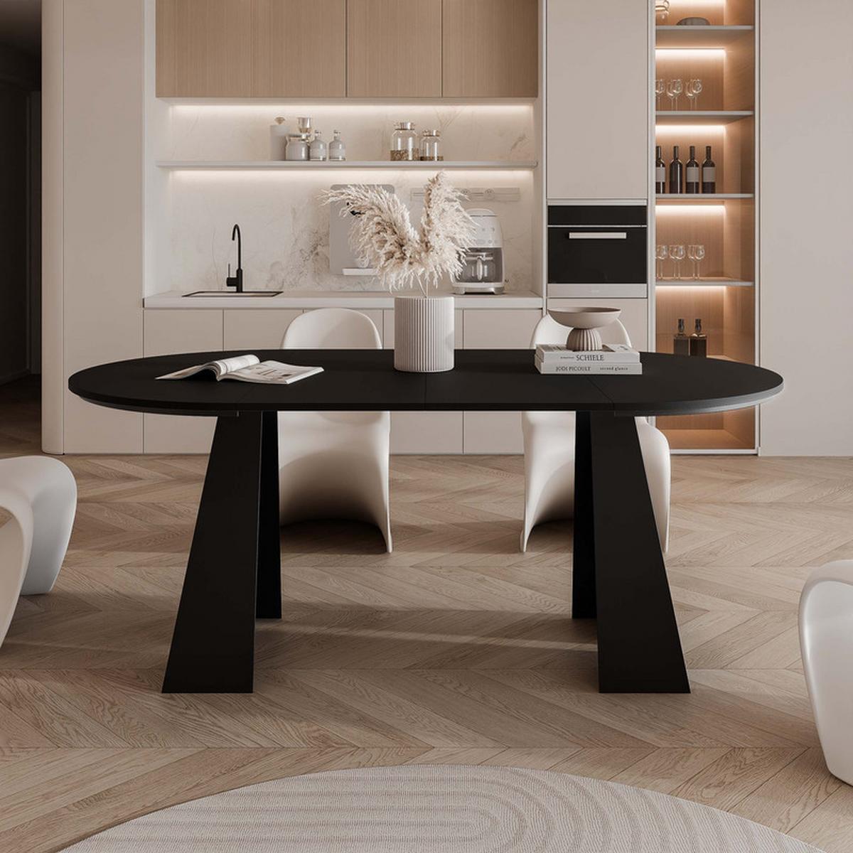 AUSZIEHTISCH FORTE 120/76 cm, Schwarz - Schwarz, Holzwerkstoff/Metall (120/120/76cm) - Idohome
