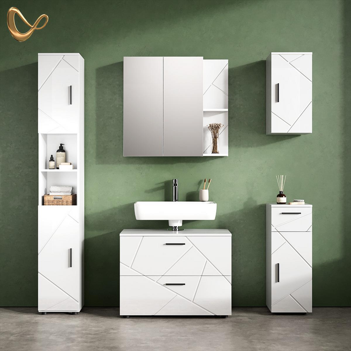 SPIEGELSCHRANK Ronco Weiß Hochglanz 80 x 75 cm - Weiß Hochglanz, Holzwerkstoff (80/75/17.2cm) - Livinity®