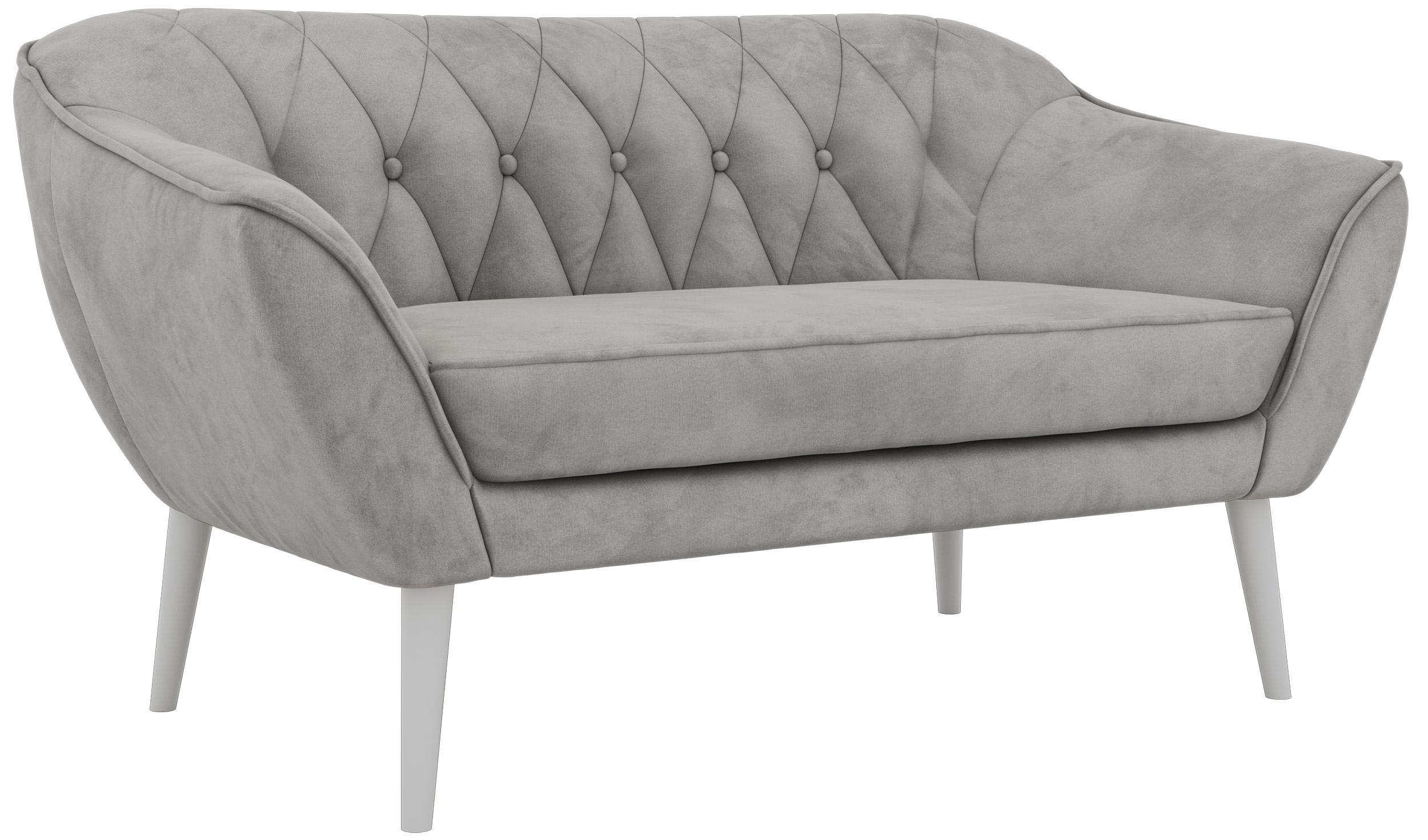 2-SITZER-SOFA PIRS - Hellgrau Velvet - Weiße Beine - Hellgrau/Weiß, Holzwerkstoff/Textil (140/75/74cm) - MKS