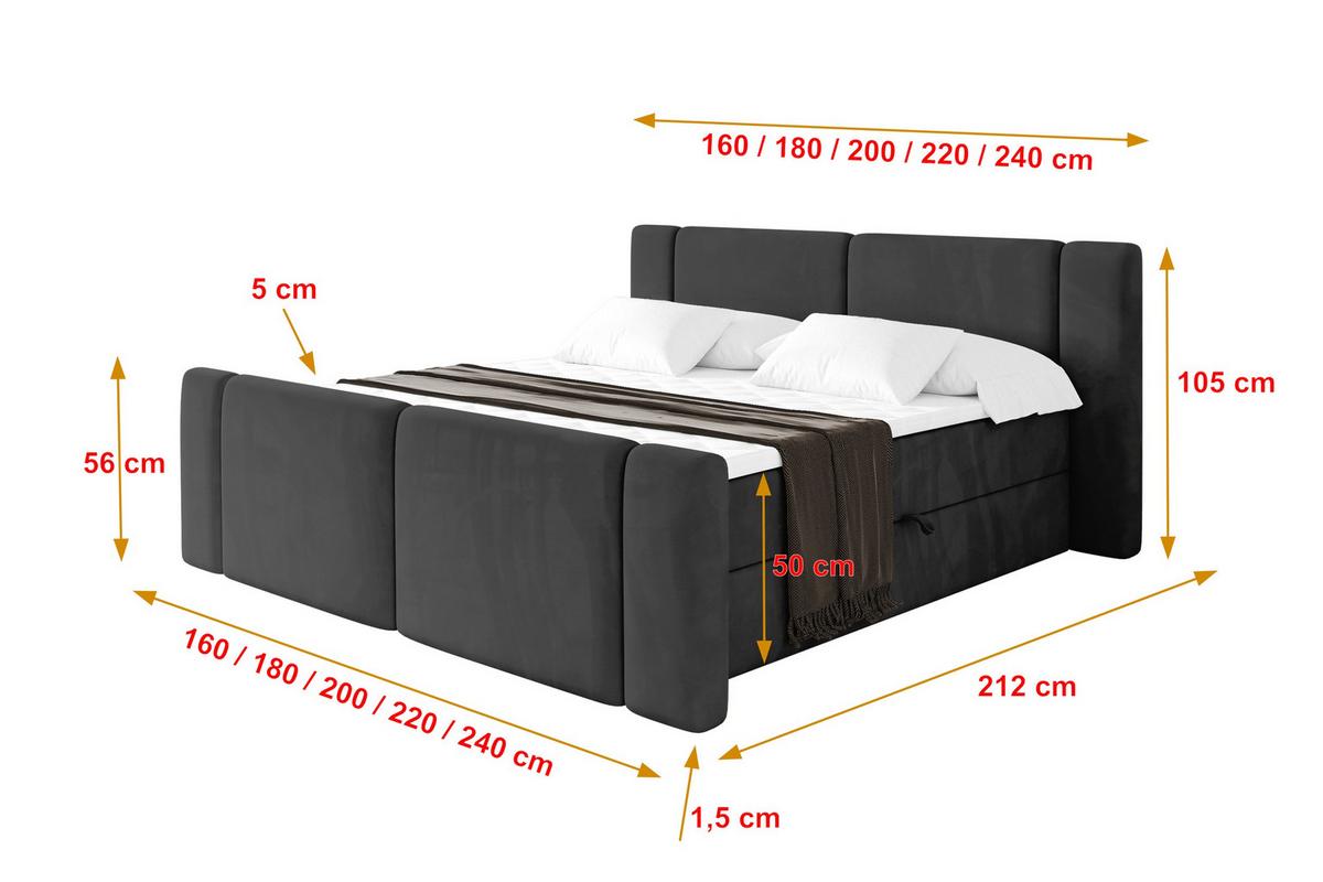 BOXBETT mit Matratze H3 - EVON Zanozek - 180x200 cm Schwarz - Schwarz, Holzwerkstoff (180/200cm) - ALTDECOR