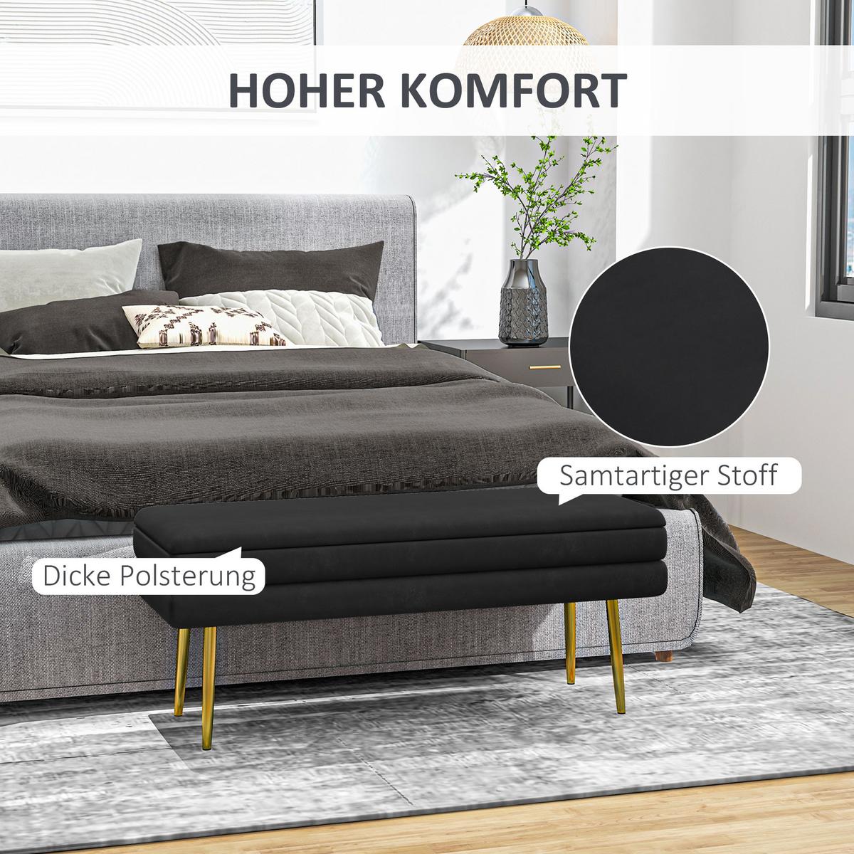 TRUHENBANK mit Stahlbeine, Schwarz - Schwarz, Kunststoff (37.5/42/100cm) - HOMCOM
