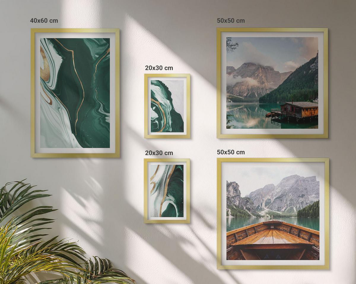 BILDER SET 5er Set - 50x50 cm & 20x30 cm & 40x60 cm Goldrahmen - Abstrakte Muster von Sukkulentenblättern - Goldfarben, Kunststoff (40/60cm) - TULUP