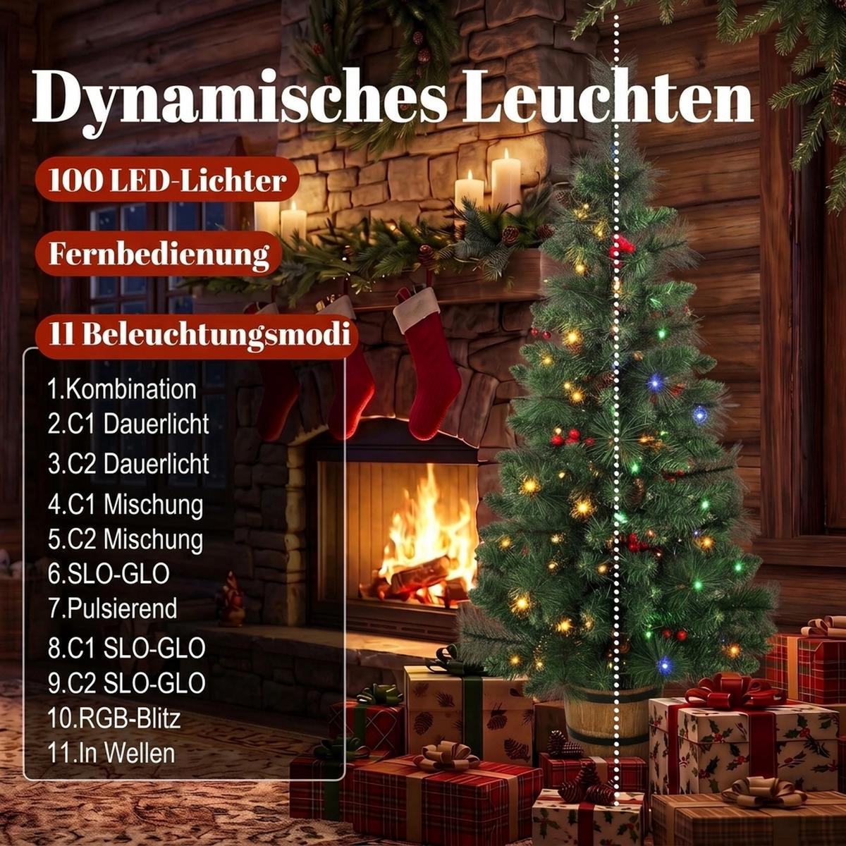 WEIHNACHTSBAUM-MIT-LICHT PVC Stahl Grün - Grün, Kunststoff (120cm) - HOMCOM