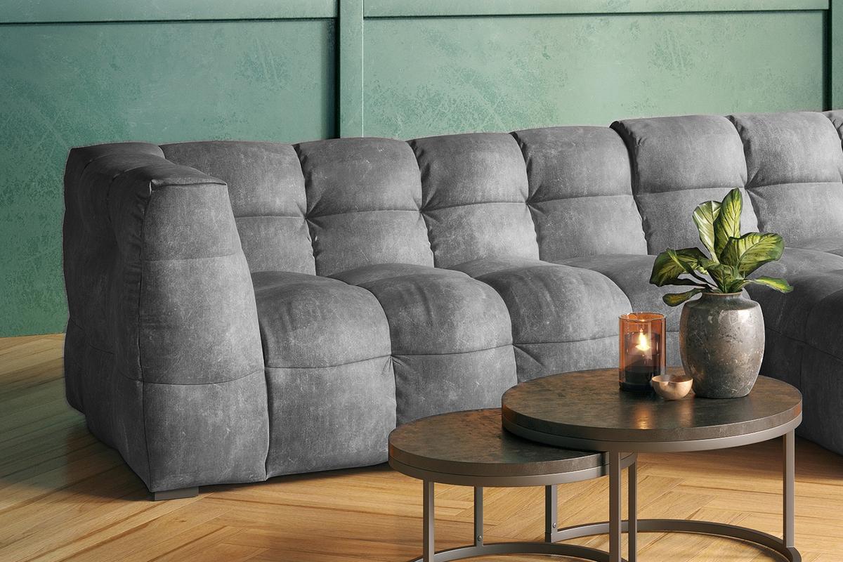 ECKSOFA RIO Hellgrau Velvet - Hellgrau/Schwarz, Textil (319/170cm) - KAWOLA
