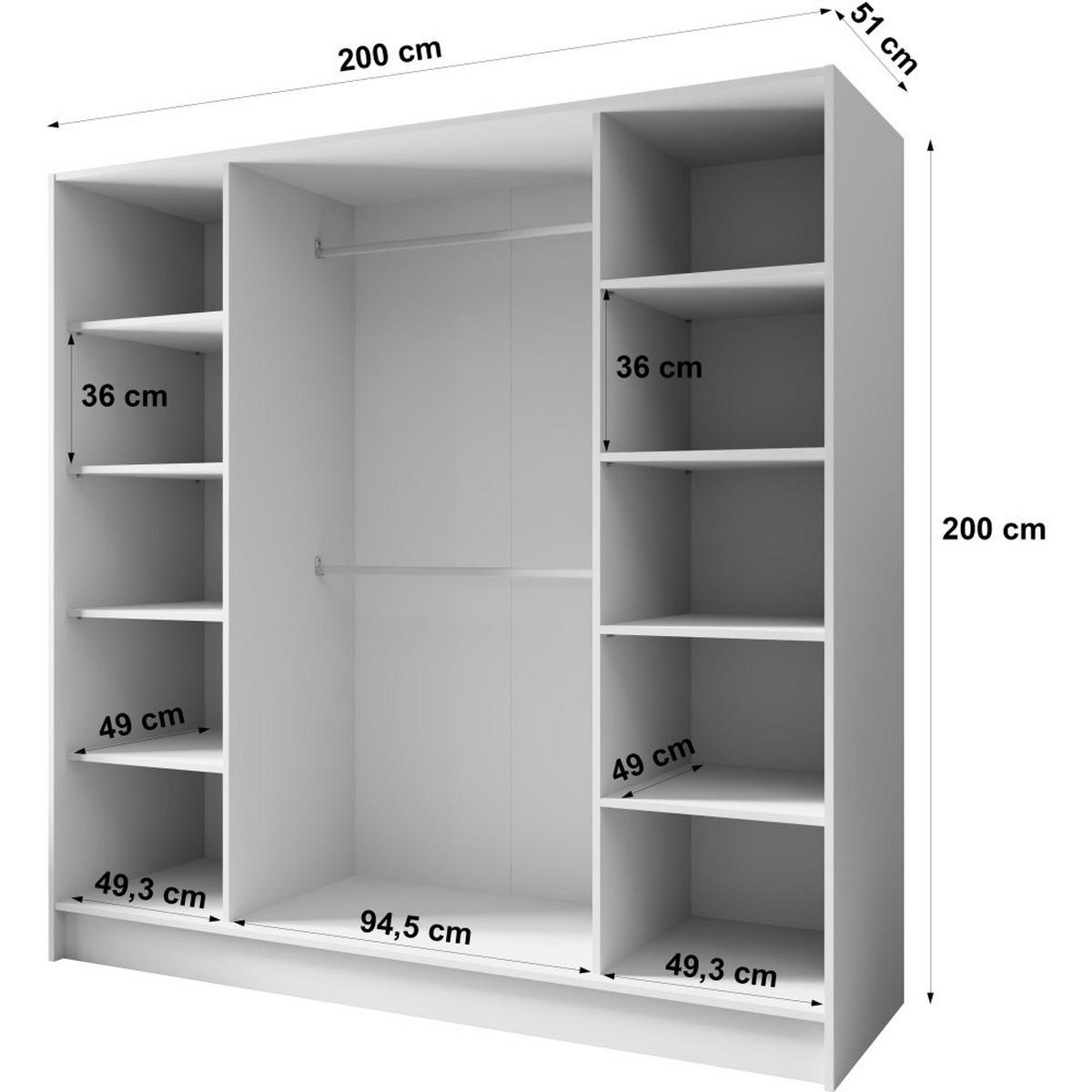 DREHTÜRENSCHRANK Pavia ohne Spiegel, Schwarz mit mit schwarzen Griffen, 200 cm - Schwarz, Holzwerkstoff (200/200/51cm) - Beautysofa