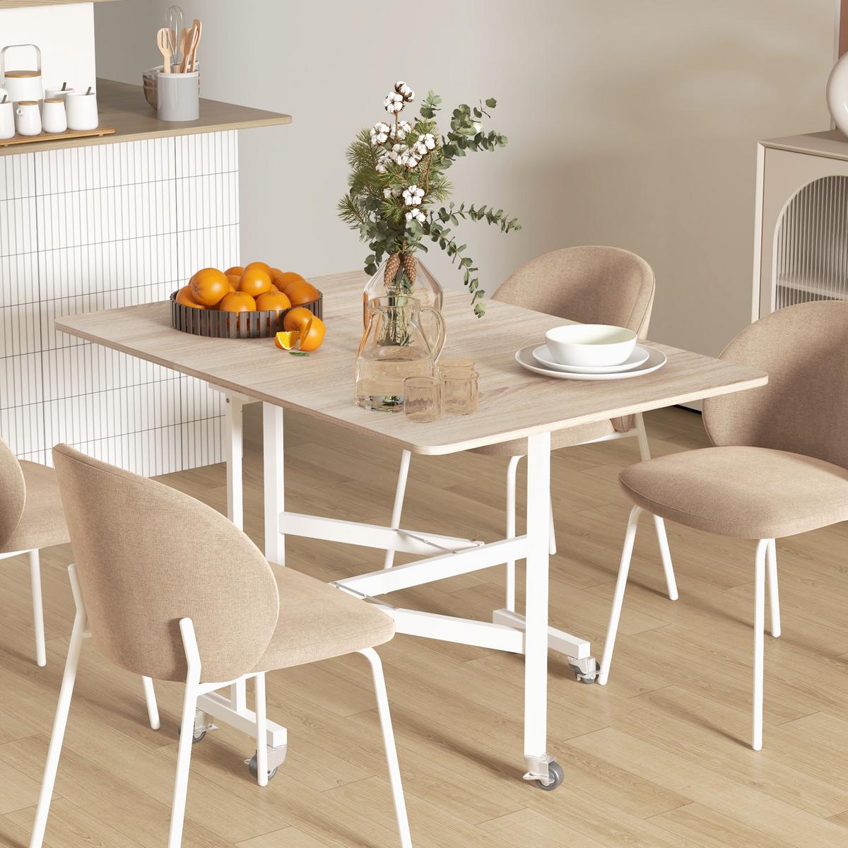 ESSTISCH, Küchentisch mit Rollen, Klapptisch für 4-6 Personen, für Küche, Eiche - Eichefarben/Schwarz, Holzwerkstoff/Metall (120/80/73cm) - HOMCOM
