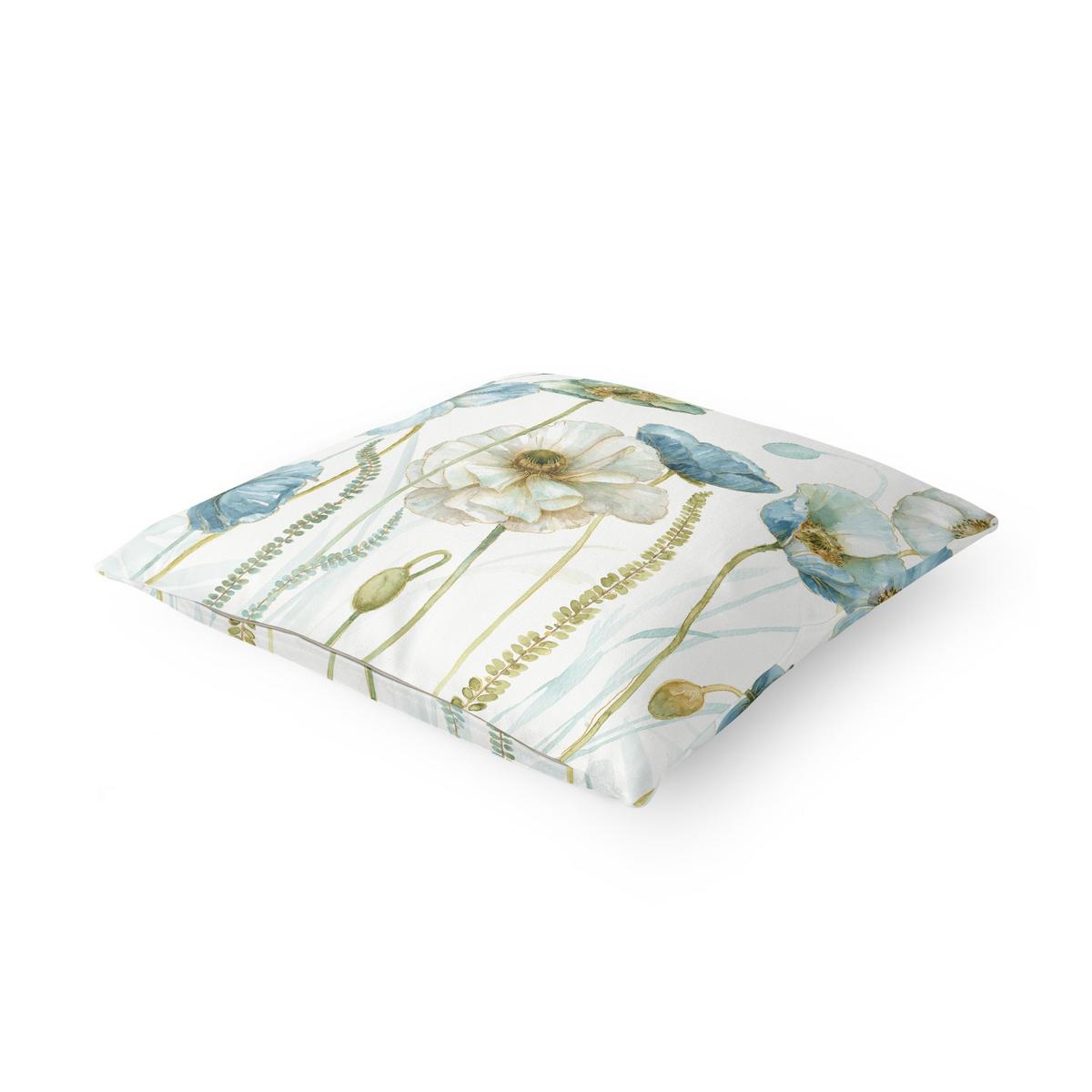 DEKOKISSEN Blüten in Gold und Blau 50/50 cm - Blau, Textil (50/50/10cm) - Bilderwelten