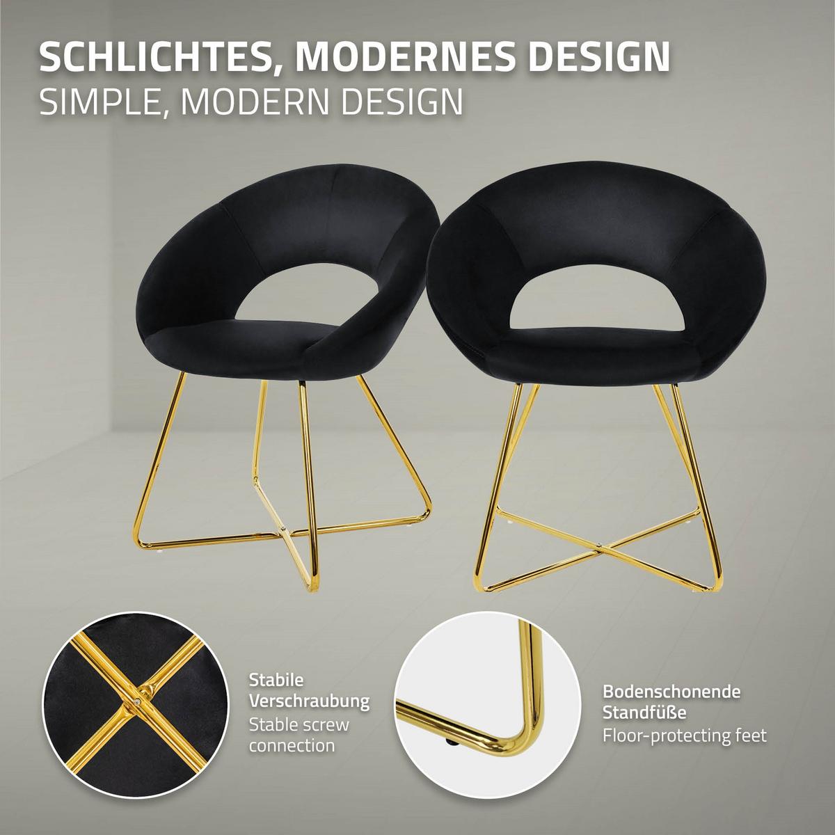ESSZIMMERSTUHL Schwarz Samt - Goldfarben/Schwarz, Metall (53/77/64cm) - ML-DESIGN