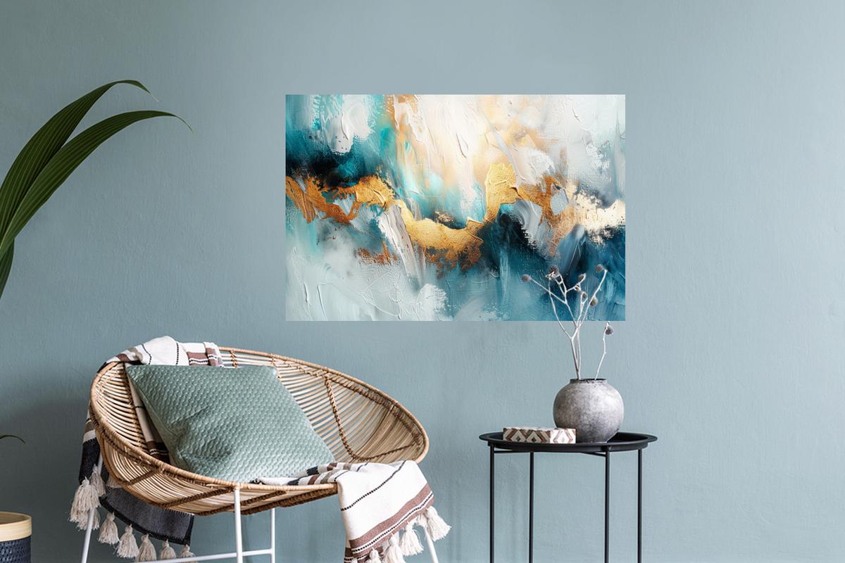 WANDTATTOO Abstrakt - Kunst - Gold - Blau Deko Wohnzimmer 60x40 cm - Petrol, Kunststoff (60/40/0.1cm) - MuchoWow