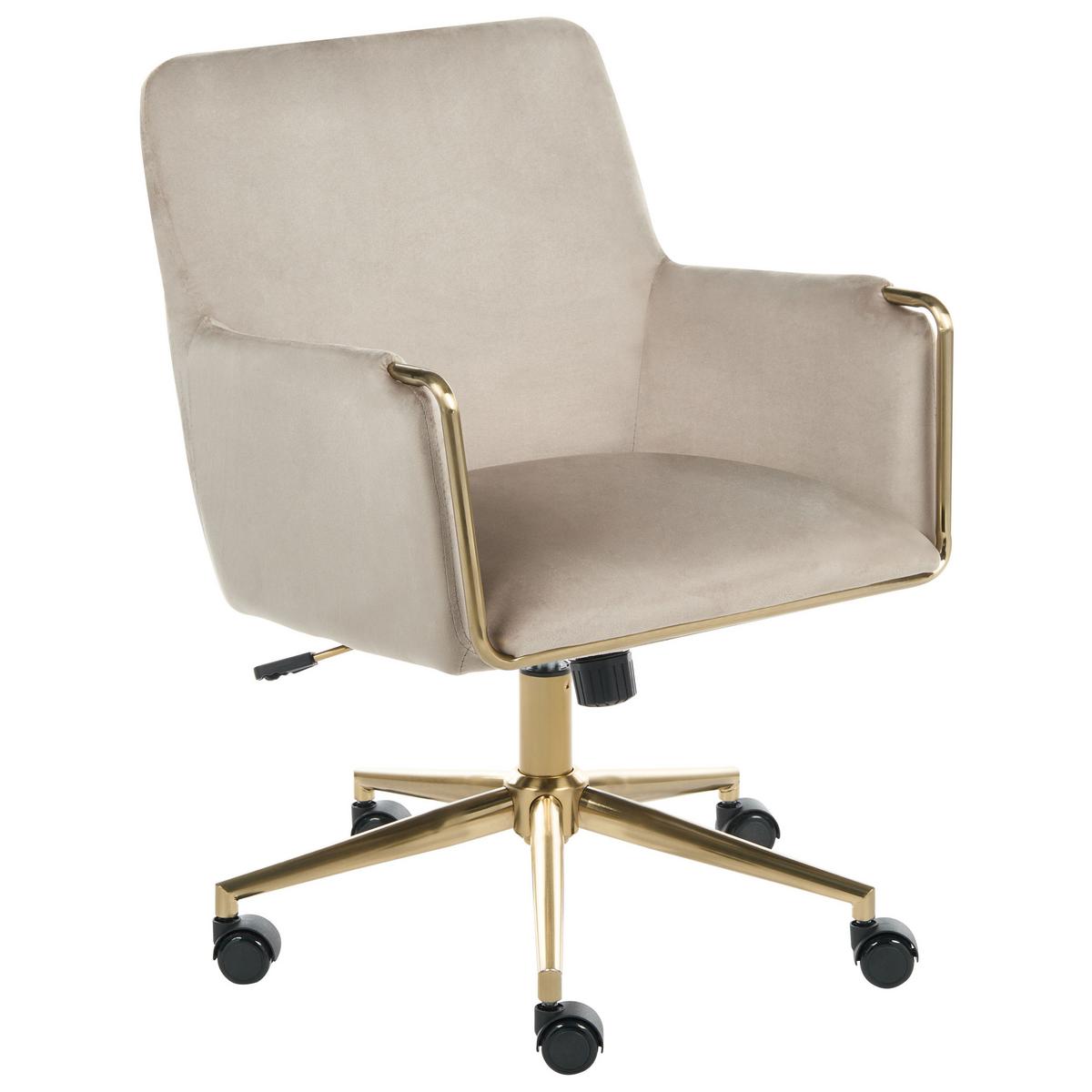 SCHREIBTISCHSTUHL Samtstoff Beige Altona - Beige/Goldfarben, Textil/Metall (59/84/59cm) - Beliani