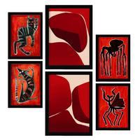 POSTER Set Mit 6 Gesteinte Kreaturen In Tiere Zusammenfassungen A3 & A4 Schwarzer Rahmen - Schwarz, Papier (29/3cm) - Nacnic