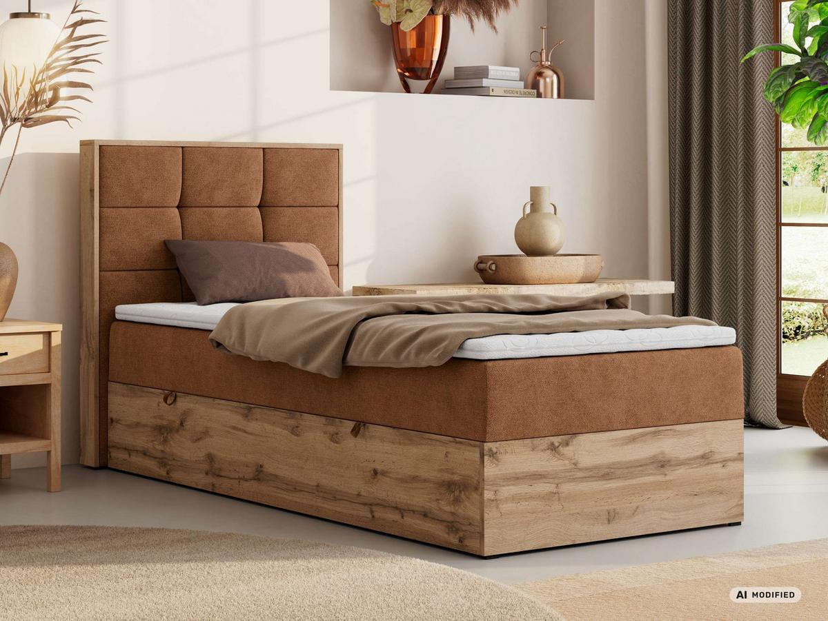 BOXBETT ALBERO 1 90/200 - Orange Stukture - Topper T25 - H3 - Links - Schwarz/Orange, Kunststoff/Textil (90/200cm) - MKS