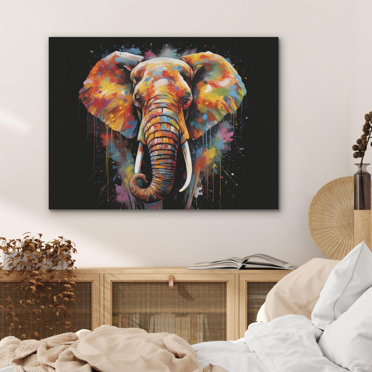 AKUSTIKBILD Elefant - Graffiti - Schwarz - Tiere - Farben Gemälde 80x60 cm - Schwarz, Kunststoff (80/60/0.9cm) - MuchoWow