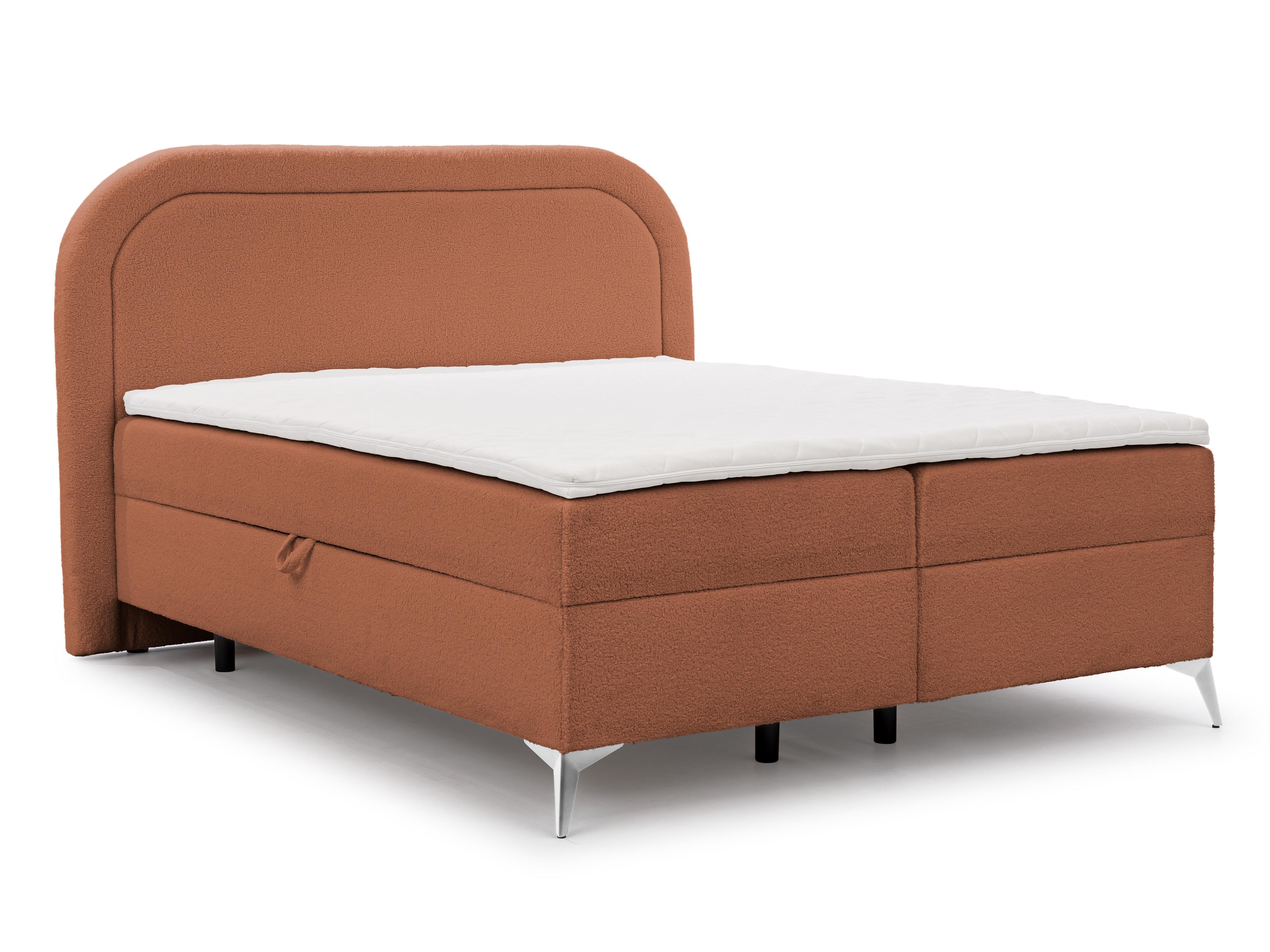 BOXBETT Sonna 160/200 cm Terrakotta Bouclé-Stoff mit abgerundetem Kopfteil und mit silbernen Metallfüßen - Silberfarben/Terracotta, Holz/Textil (160/200cm) - S-Style Möbel