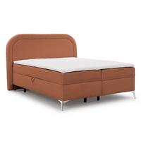 BOXBETT Sonna 160/200 cm Terrakotta Bouclé-Stoff mit abgerundetem Kopfteil und mit silbernen Metallfüßen - Silberfarben/Terracotta, Holz/Textil (160/200cm) - S-Style Möbel