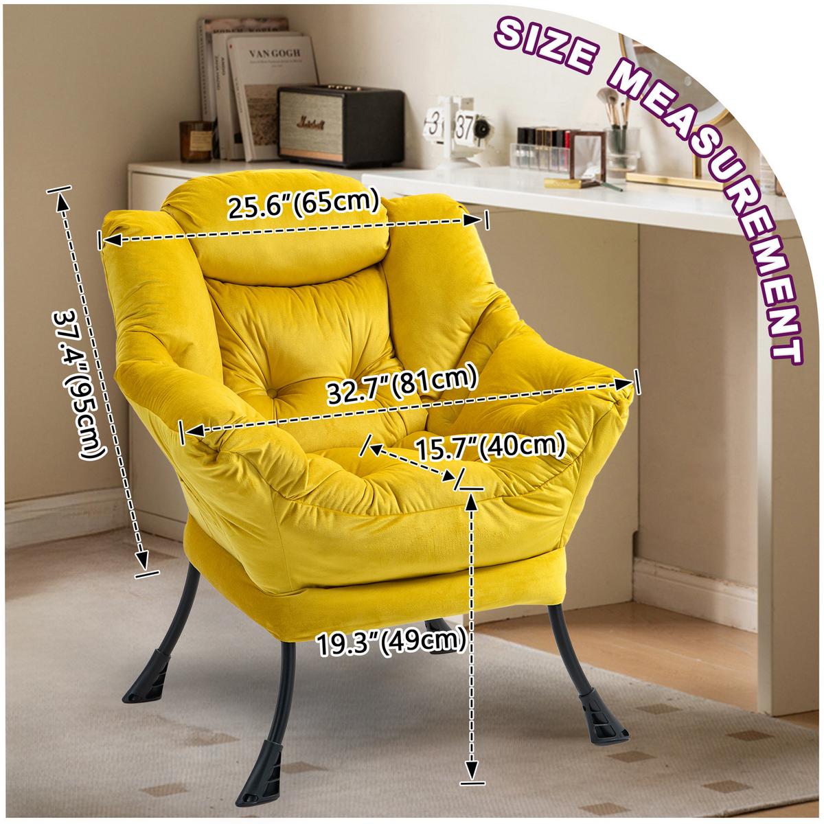 SESSEL aus samt und metall, mit kopfstütze und seitentasche - Gelb, Metall (75/85/80cm) - Urban Meuble