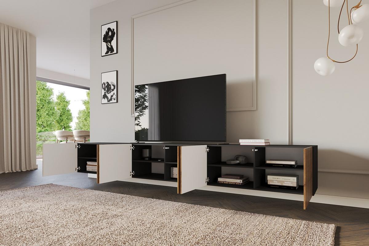 LOWBOARD KITO-W 3x100x40x40 cm - Schwarz / Katania - Eiche Wotan/Schwarz, Holzwerkstoff (300/40/40cm) - ALTDECOR
