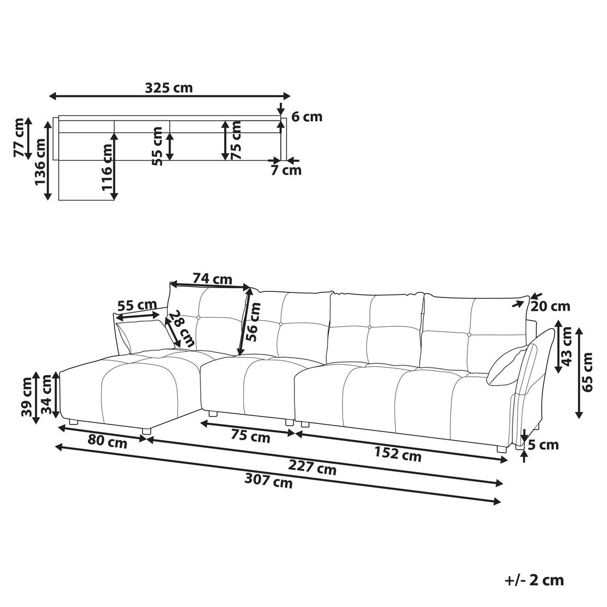 4-SITZER-ECKSOFA Polyester Grau linksseitig Tomra - Hellgrau, Textil (325/136cm) - Beliani