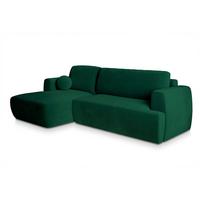 ECKSOFA SENTI K L-S Grün Plüsch-Stoff mit Schlaffunktion - Schwarz/Grün, Holz/Kunststoff (246/148cm) - MASSENO