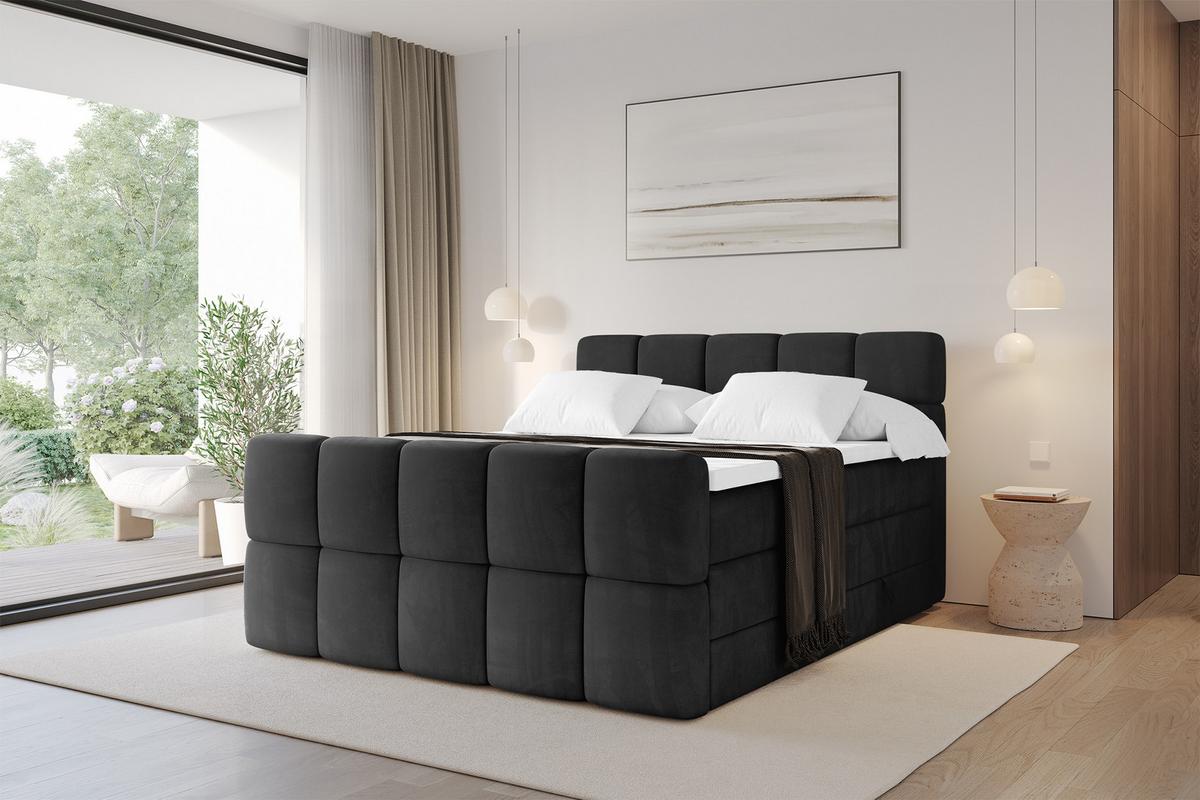 BOXBETT mit Matratze H3/H4 - FAMA-Z KING - 160x200 cm Schwarz Casablanca - Schwarz, Holzwerkstoff (160/200cm) - ALTDECOR