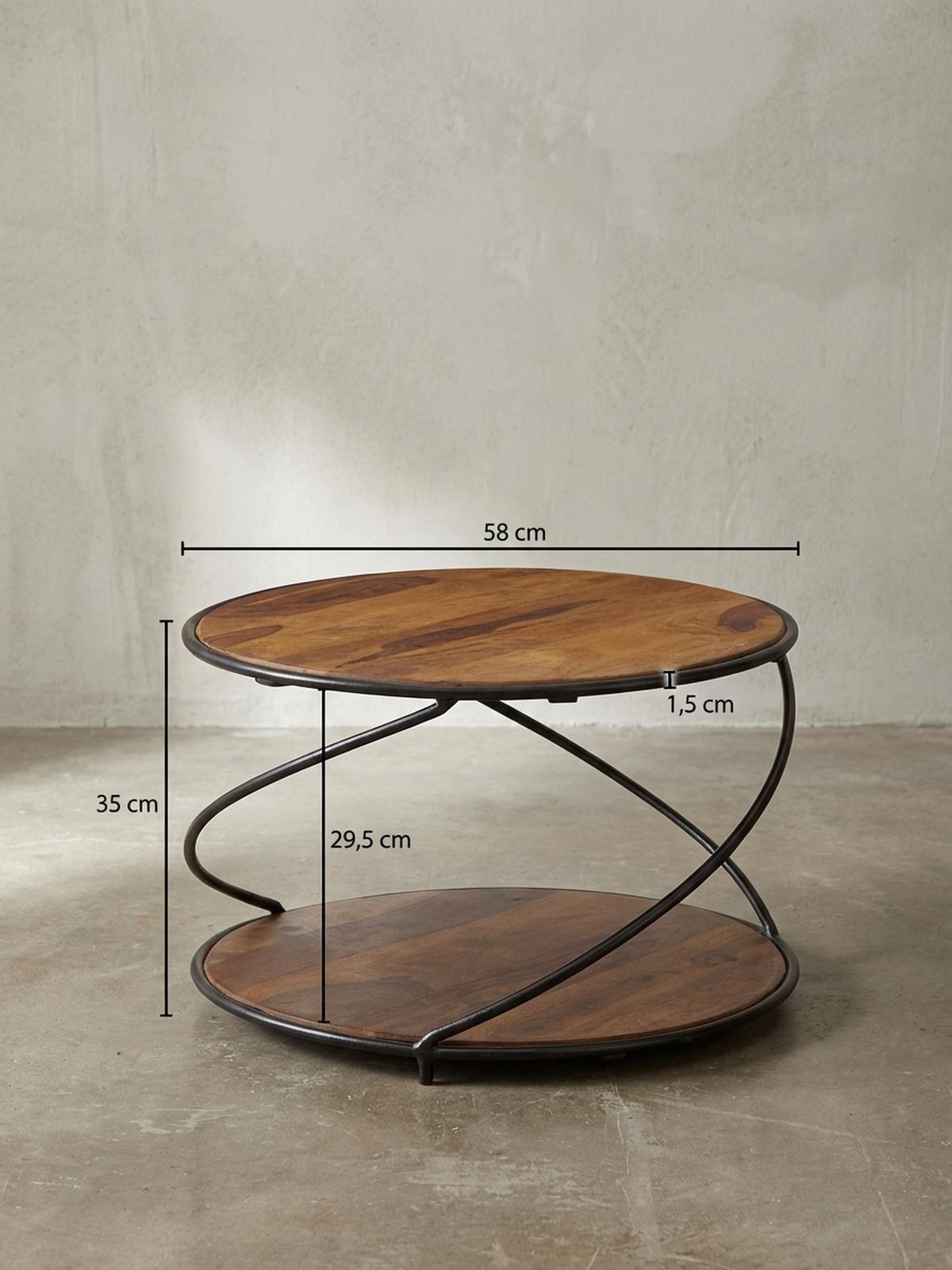 COUCHTISCH Schwarz/Braun, Sheesham Massivholz und Edelstahl, mit 2 Ablageflächen - Schwarz/Braun, Holz/Metall (58/58/35cm) - KADIMA DESIGN