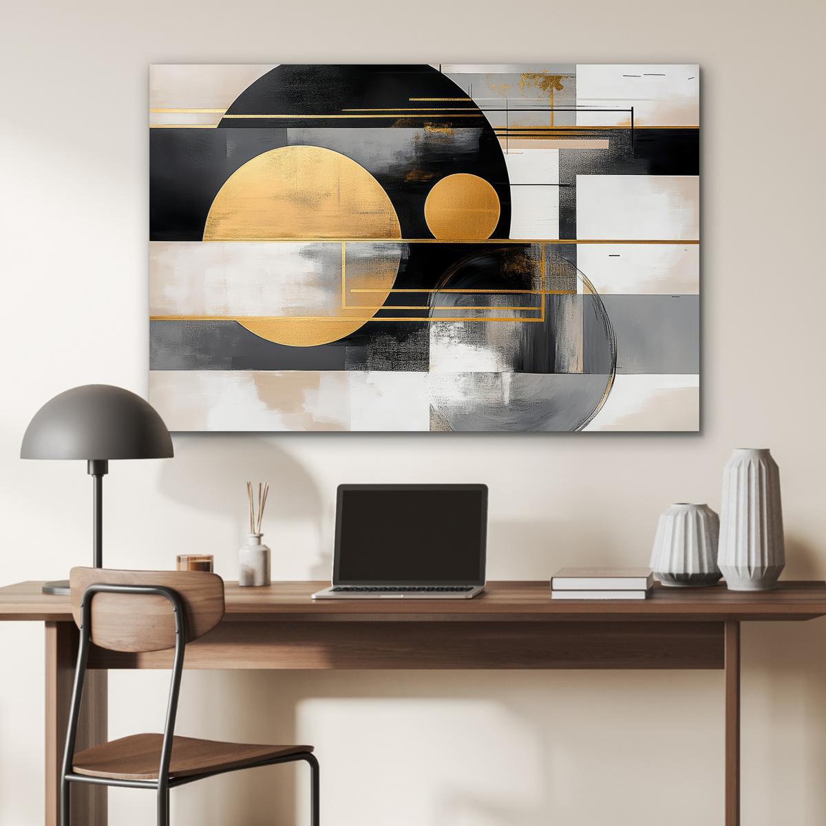 METALLBILD Abstrakt - Gold - Silber - Formen - Ästhetisch - Modern Wanddeko 90x60 cm - Goldfarben, Metall (90/60cm) - MuchoWow