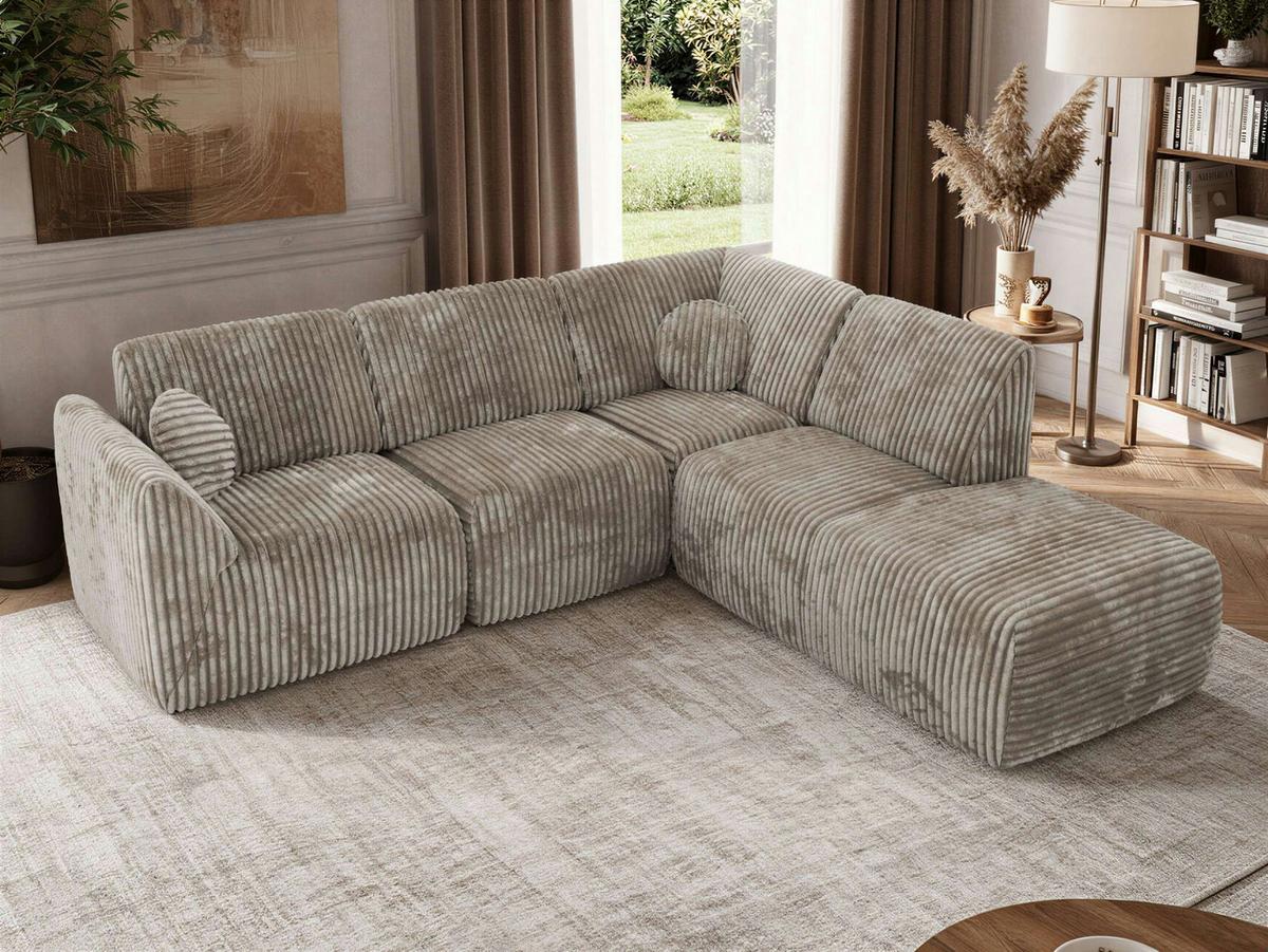 ECKSOFA NOARA 5M L Hellbraun Cord - Rechts - Hellbraun/Schwarz, Kunststoff/Textil (267/244cm) - MKS