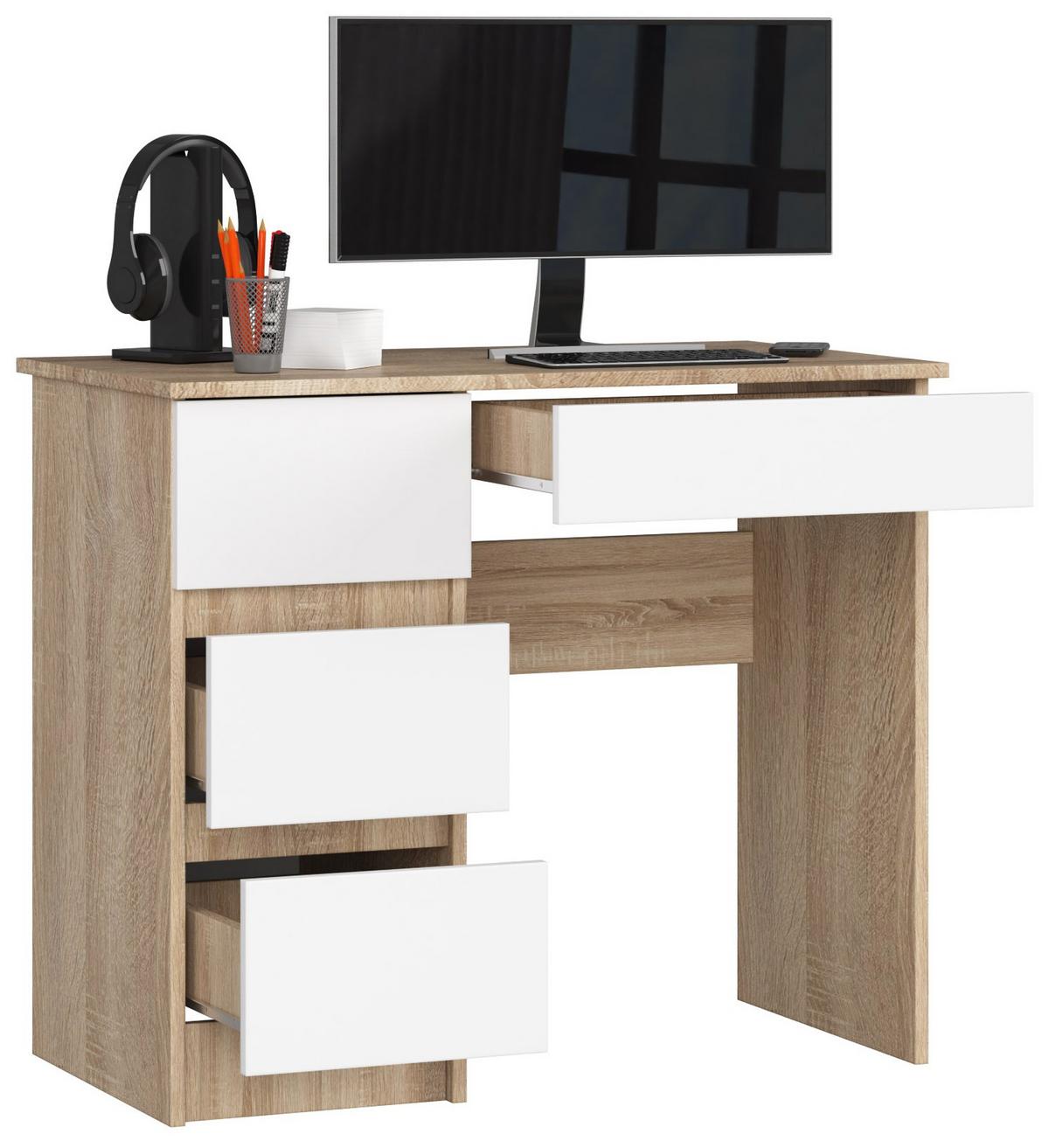 SCHREIBTISCH Eiche Sonoma, Weiß 77/90/50 - Weiß, Holzwerkstoff (124/52/77cm) - RAUMHIRSCH FURNITURE