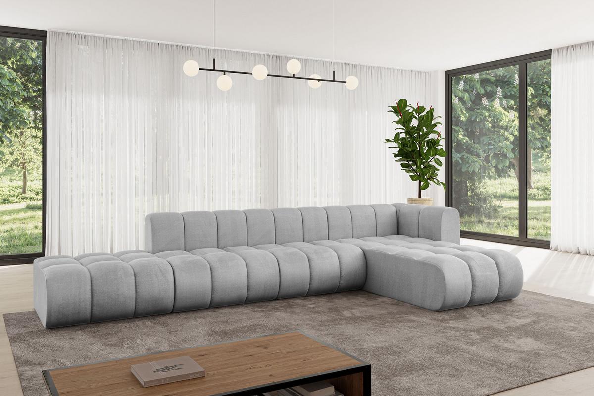 ECKSOFA modulares Sofa Zuvon-L2 - 387x177x70 cm Grau - Hellgrau, Holzwerkstoff/Textil (387/177cm) - ALTDECOR