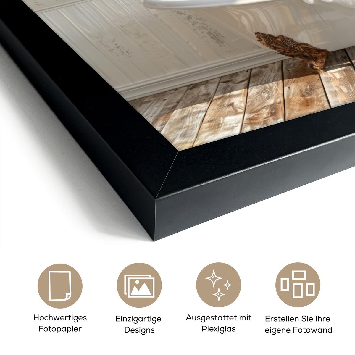 POSTER MIT RAHMENGERAHMTES BILD Esel - Tiere - Badewanne - Schaumstoff 40x30 cm - Weiß, Papier (40/30cm) - MuchoWow