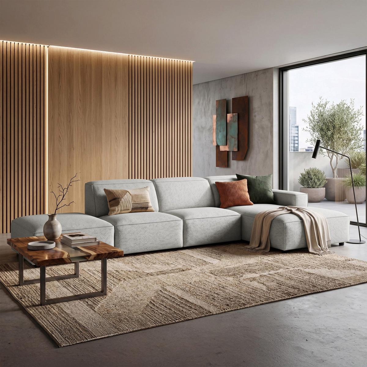 ECKSOFA Sellmo 344 cm - Hellgrau/Schwarz, Kunststoff/Textil (350/166cm) - Selsey