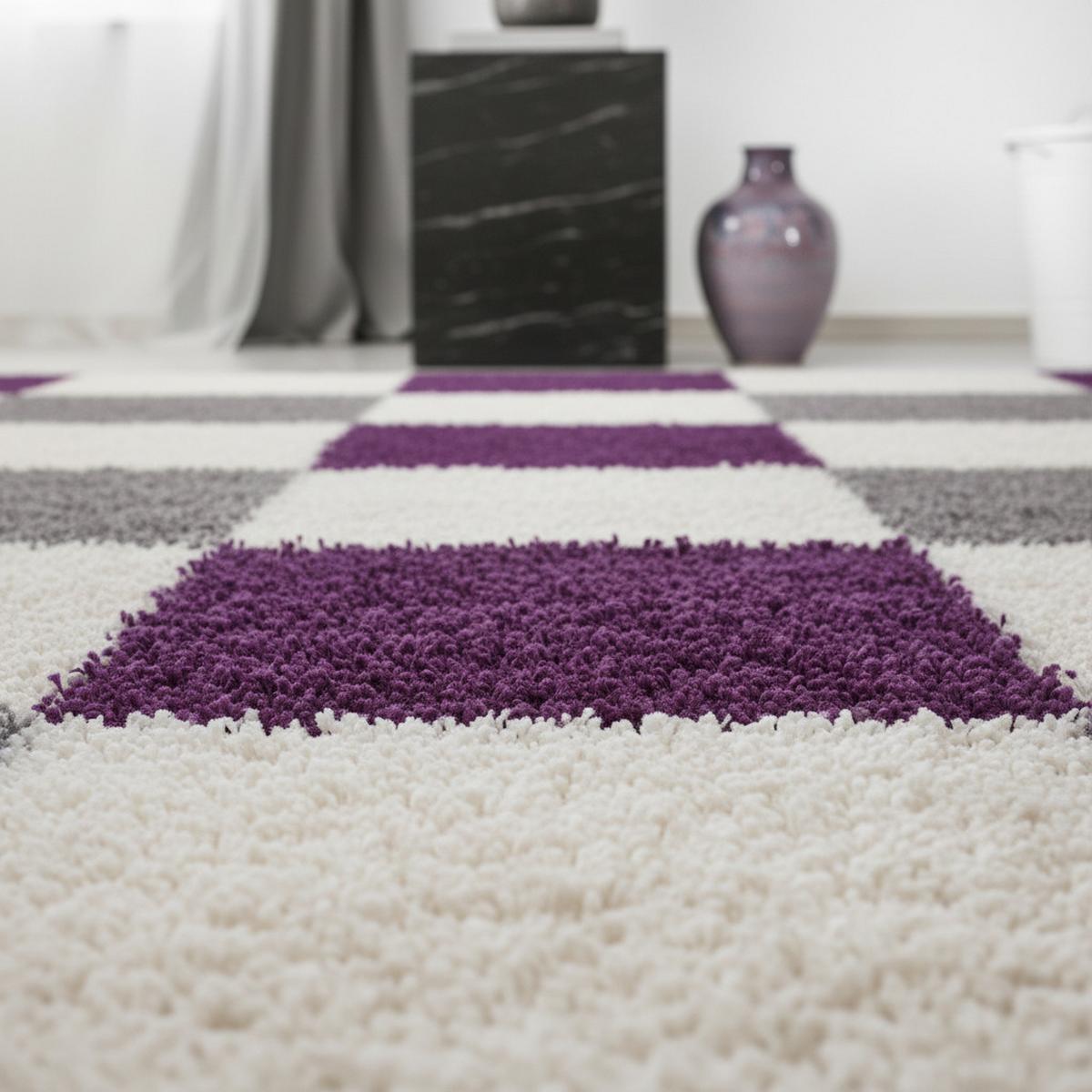 HOCHFLORTEPPICH RHEIN, kariert, Violett, 200 x 290 cm - Lila, Textil (290/200cm) - KADIMA DESIGN