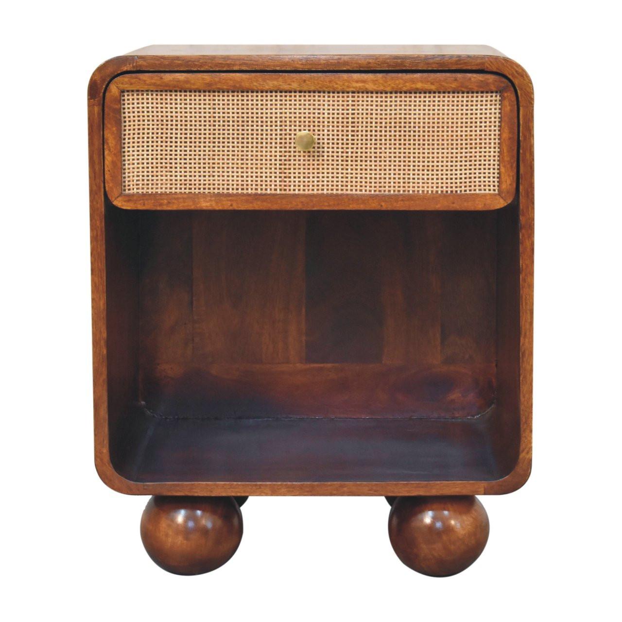 NACHTKASTEN Kastanie Offen Geflochten, 1 Schublade und Offenes Regal, Dunkelbraun - Dunkelbraun/Messingfarben, Holz/Metall (45/54/35cm) - Artisan Furniture