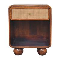 NACHTKASTEN Kastanie Offen Geflochten, 1 Schublade und Offenes Regal, Dunkelbraun - Dunkelbraun/Messingfarben, Holz/Metall (45/54/35cm) - Artisan Furniture