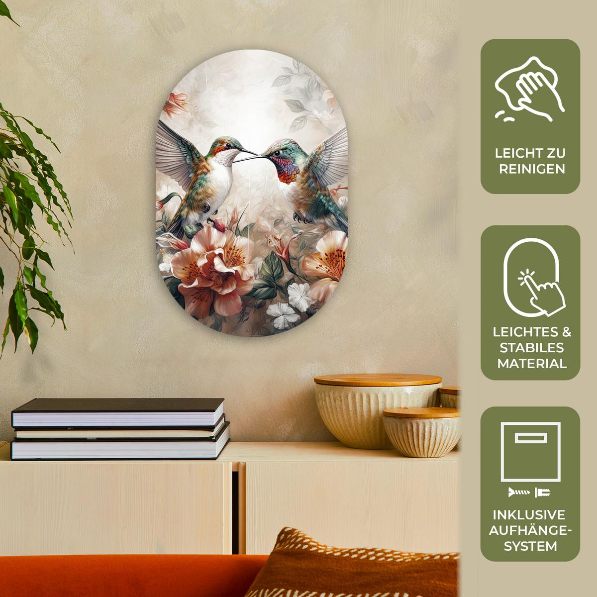WANDBILD Kolibri - Vögel - Blumen - Natur Deko Wohnzimmer 40x60 cm - Altrosa, Kunststoff (40/60cm) - MuchoWow