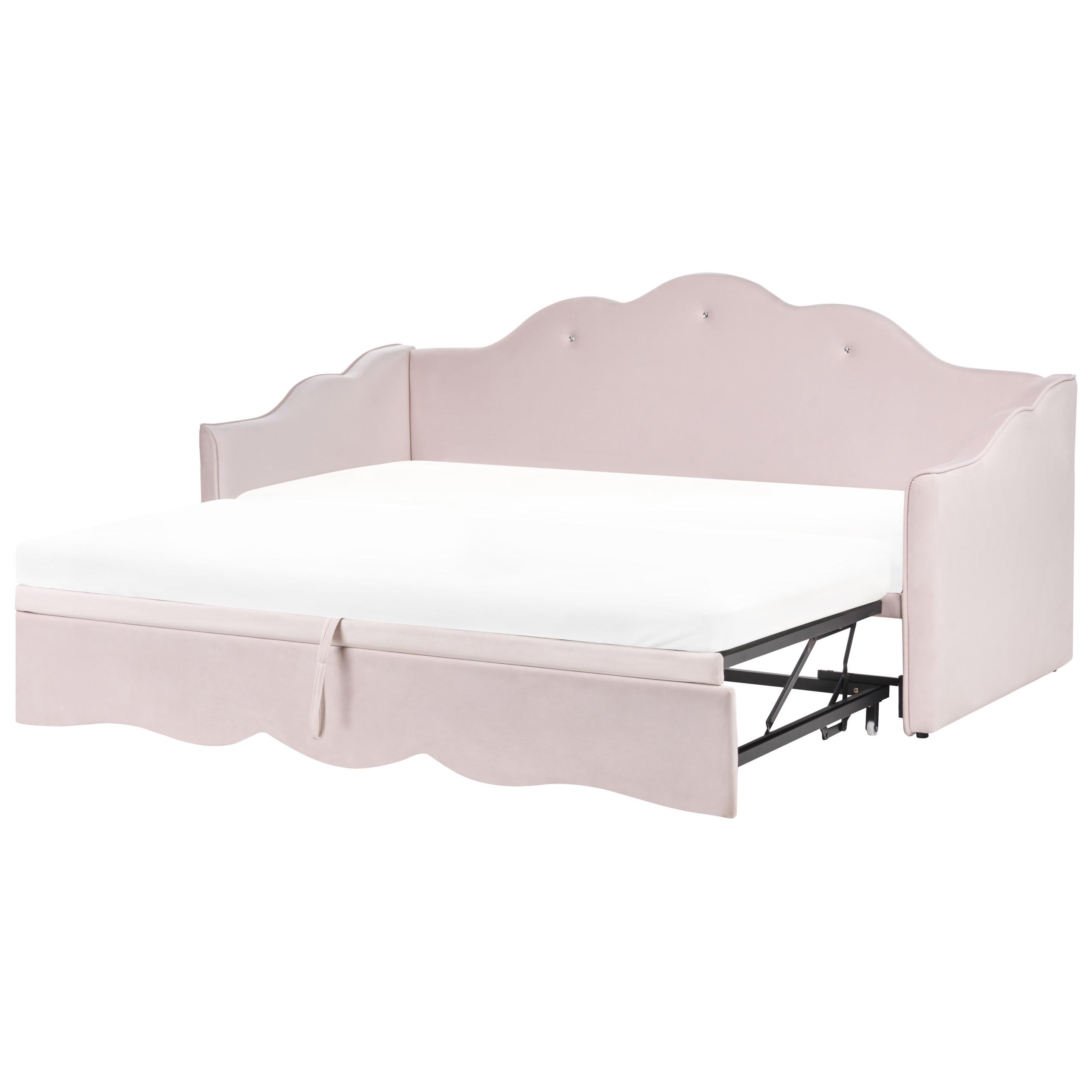 AUSZIEHBETT Samtstoff 90/200 cm Pastellrosa Lorette - Pink, Textil (90/200cm) - Beliani