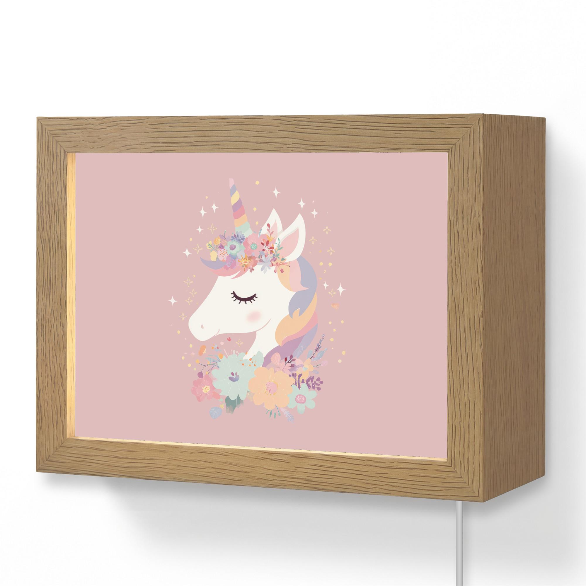 WANDLEUCHTE Einhorn - Rosa - Blumen 20x15 cm - Rosa, Holzwerkstoff (20/15/8cm) - OnlyWow