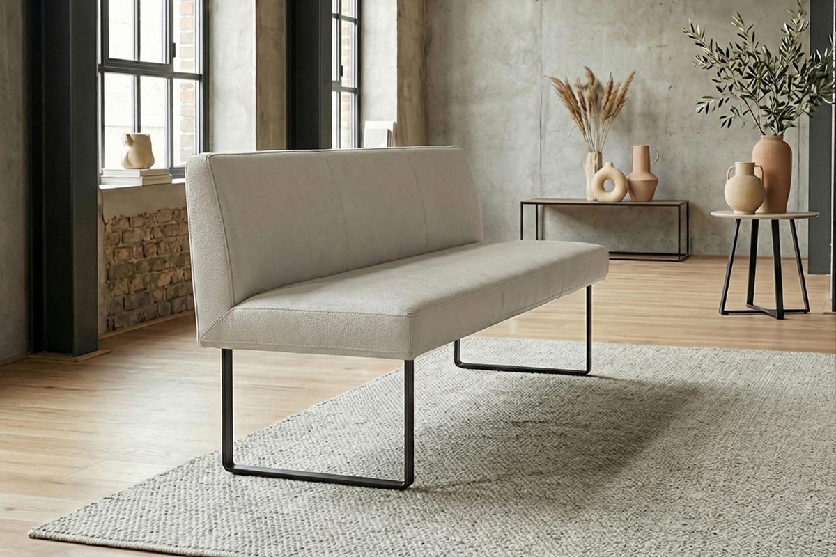 ESSZIMMERBANK ELEEN Hellgrau Leder - Hellgrau, Leder (163/85/69cm) - KAWOLA
