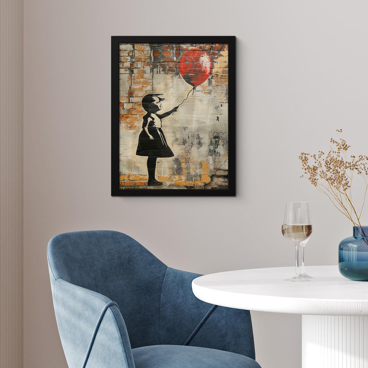 POSTER MIT RAHMEN Graffiti - Banksy - Mädchen - Straßenkunst Bilderrahmen 30x40 cm - Sandfarben, Papier (30/40cm) - MuchoWow